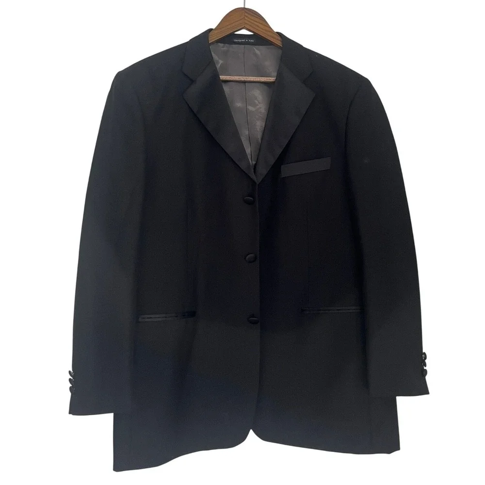 Tessori Uomo Mens 42S Black 100% Wool‎ Tuxedo Blazer Tailored In Italy Luxury
